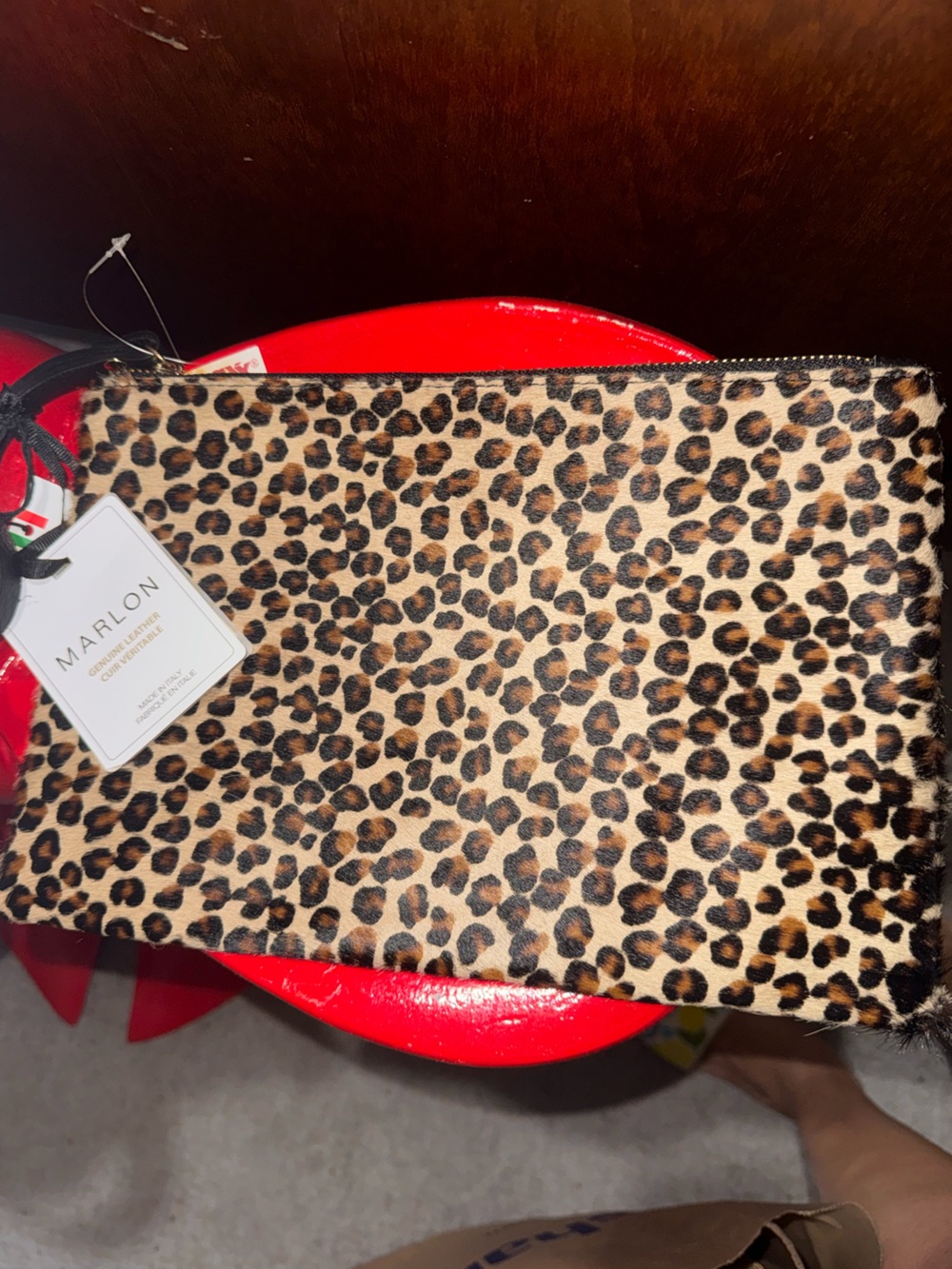 Marlon Leopard Print Pony Hair Clutch in Brown and Black